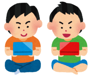 ゲーム機を使う子どものイラスト